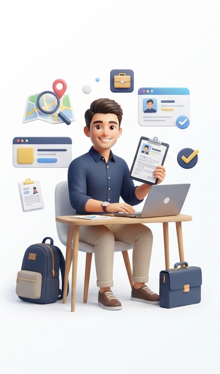 Jobseeker reviewing their profile on a laptop